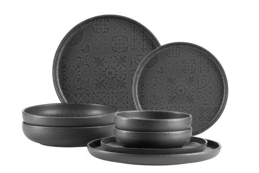 Azulejo Noir Kombiset UNO | 8-tlg. | Schwarz | Steinzeug | Made in Portugal