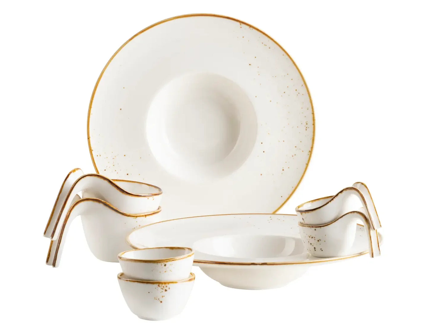 Service de table Riviera Gourmet BLANC à pois bruns | 8 pcs | Blanc / Marron | Porcelaine