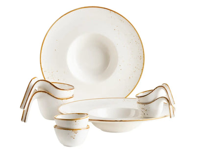 Service de table Riviera Gourmet BLANC à pois bruns | 8 pcs | Blanc / Marron | Porcelaine