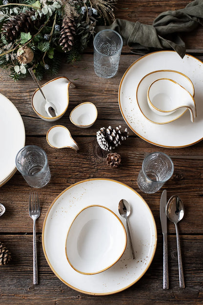 Service de table Riviera Gourmet BLANC à pois bruns | 8 pcs | Blanc / Marron | Porcelaine
