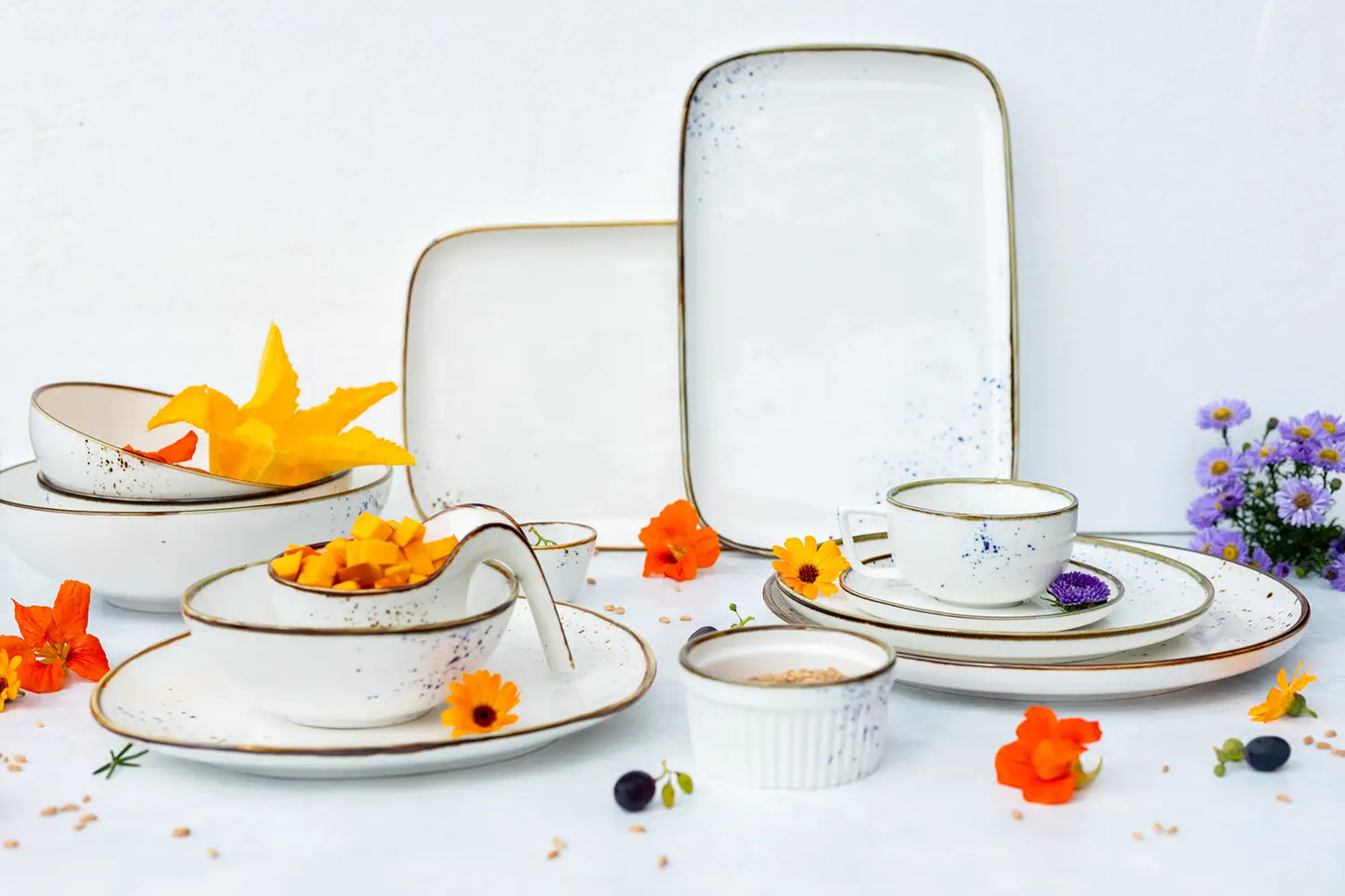 Riviera Kombiset | 16-tlg. | Weiß / Braun | Porzellan