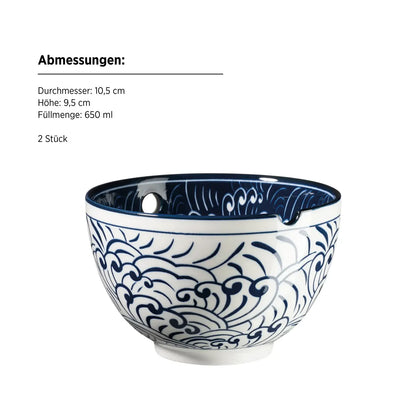 Kyoto Schüsselset "Culinary Delight", mit Essstäbchen, 2 Dekore | 8-tlg. | Blau | Porzellan