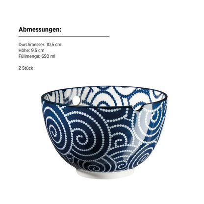 Kyoto Schüsselset "Culinary Delight", mit Essstäbchen, 2 Dekore | 8-tlg. | Blau | Porzellan