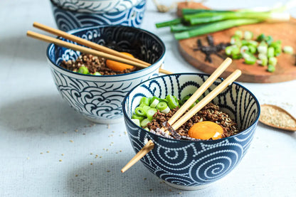 Kyoto Schüsselset "Culinary Delight", mit Essstäbchen, 2 Dekore | 8-tlg. | Blau | Porzellan