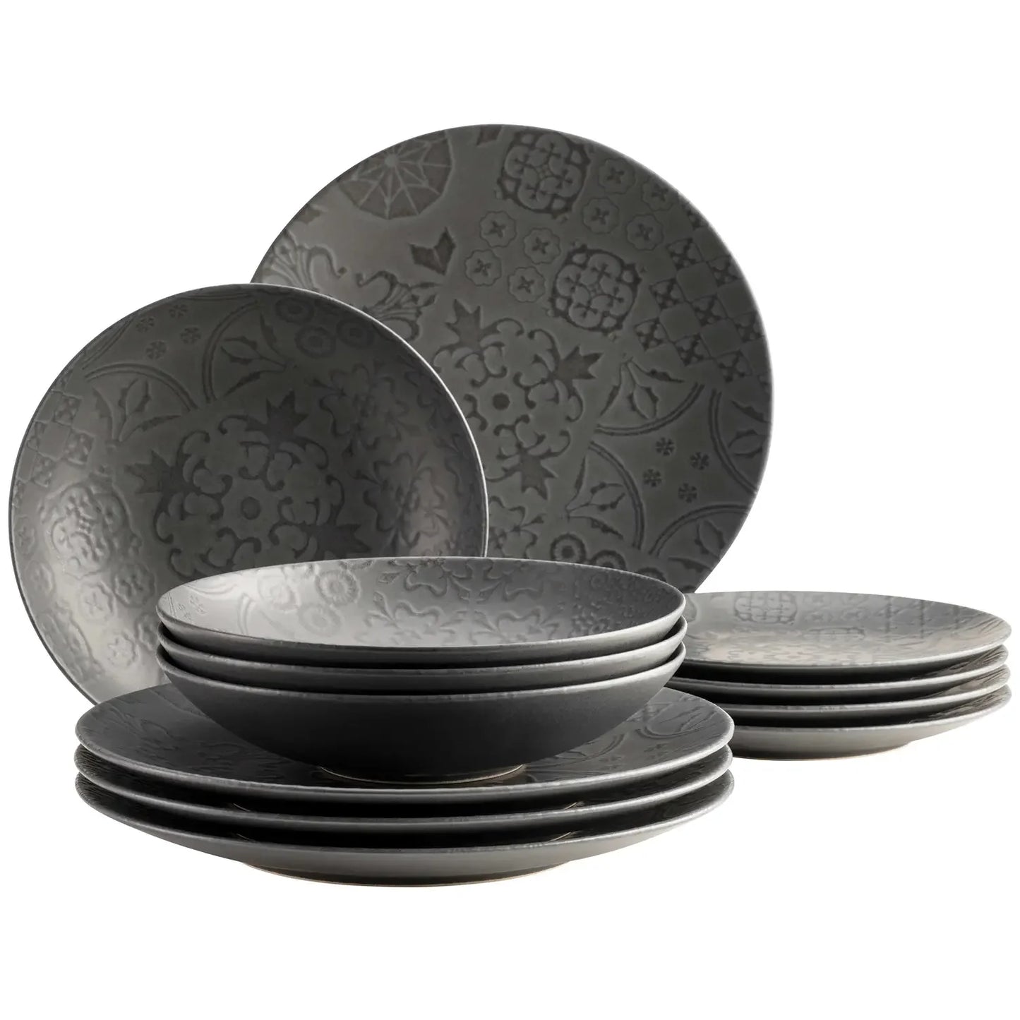 Service de table Azulejo Noir | 12 pièces | Noir | Grès | Fabriqué au Portugal