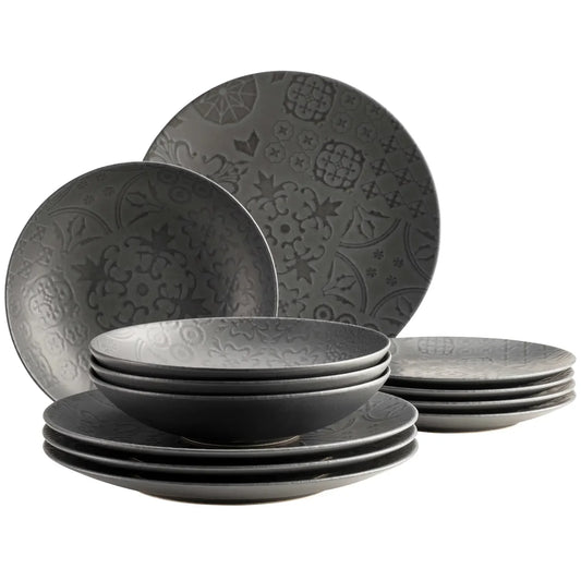 Azulejo Noir Tafelservice | 12-tlg. | Schwarz | Steinzeug | Made in Portugal