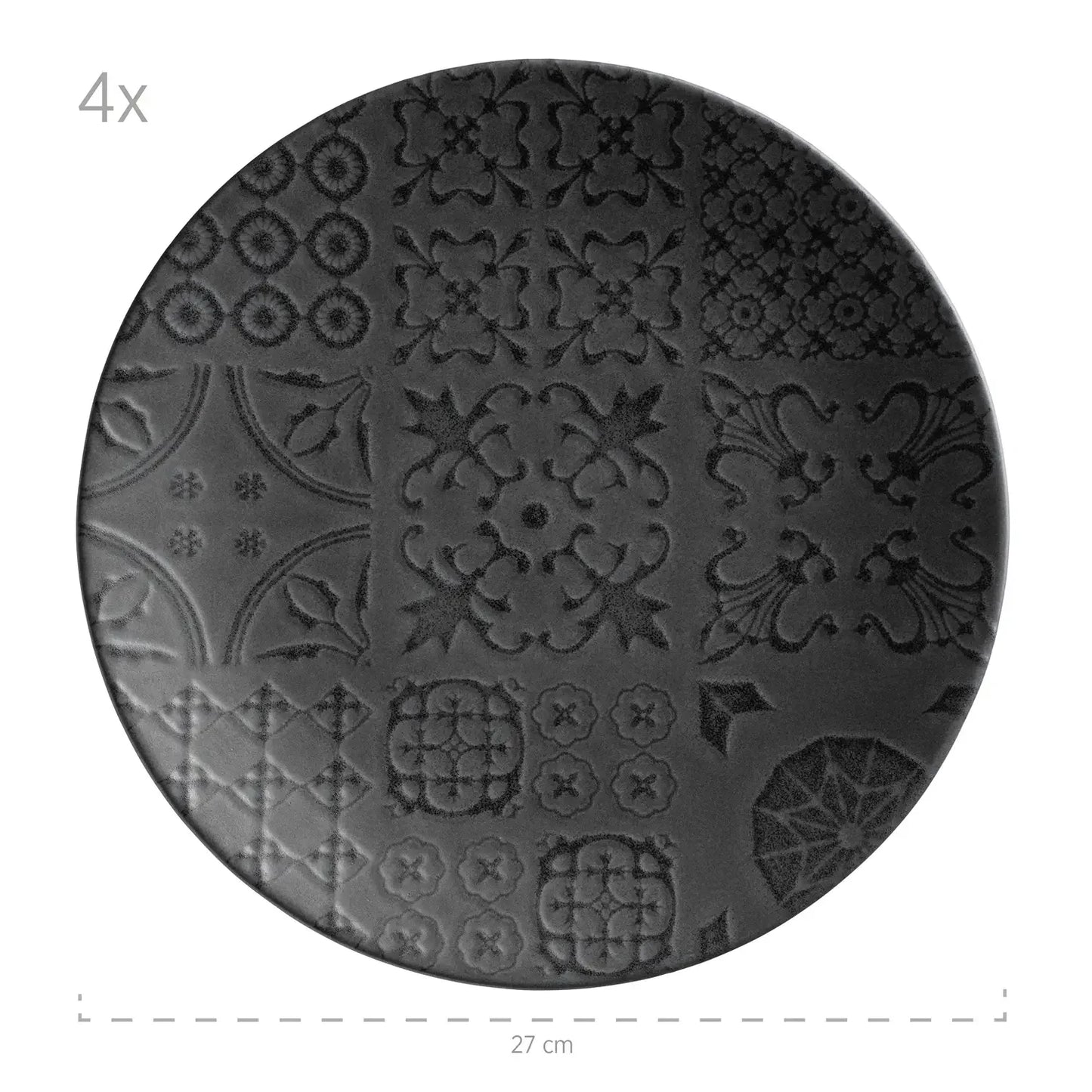 Service de table Azulejo Noir | 12 pièces | Noir | Grès | Fabriqué au Portugal