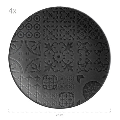 Service de table Azulejo Noir | 12 pièces | Noir | Grès | Fabriqué au Portugal