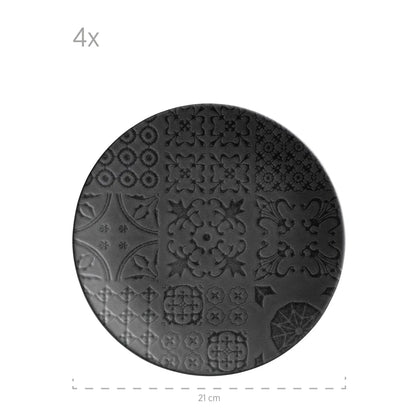 Service de table Azulejo Noir | 12 pièces | Noir | Grès | Fabriqué au Portugal