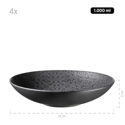 Service de table Azulejo Noir | 12 pièces | Noir | Grès | Fabriqué au Portugal