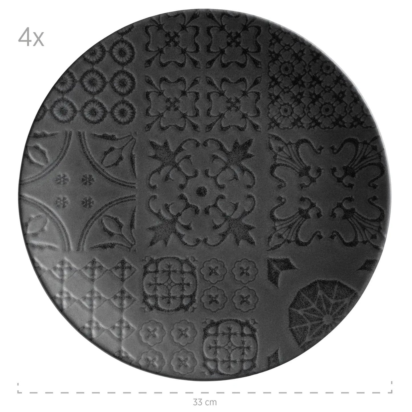Azulejo Noir Platztellerset | 4-tlg. | Schwarz | Steinzeug | Made in Portugal