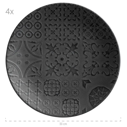 Azulejo Noir Platztellerset | 4-tlg. | Schwarz | Steinzeug | Made in Portugal
