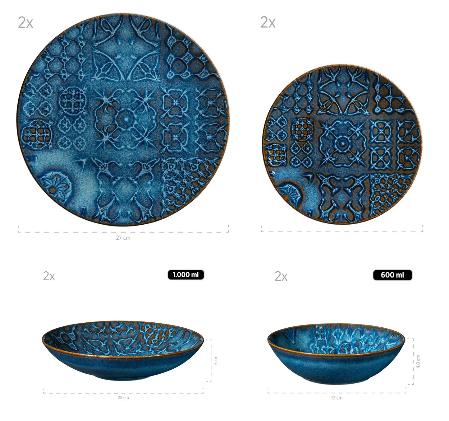 Azulejo Blu Kombiservice | 8-tlg. | Blau | Steinzeug | Made in Portugal