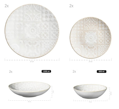 Azulejo Blanc Kombiservice | 8-tlg. | Weiß | Steinzeug | Made in Portugal