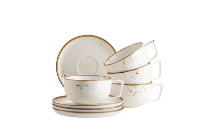 Riviera Kaffeetassen | 8-tlg. | Weiß / Braun | Porzellan