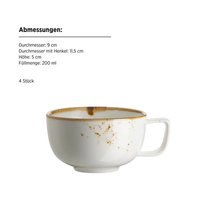Riviera Kaffeetassen | 8-tlg. | Weiß / Braun | Porzellan
