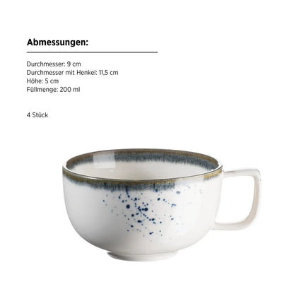 Riviera Kaffeetassen blaue Punkte | 8-tlg. | Weiß / Blau | Porzellan