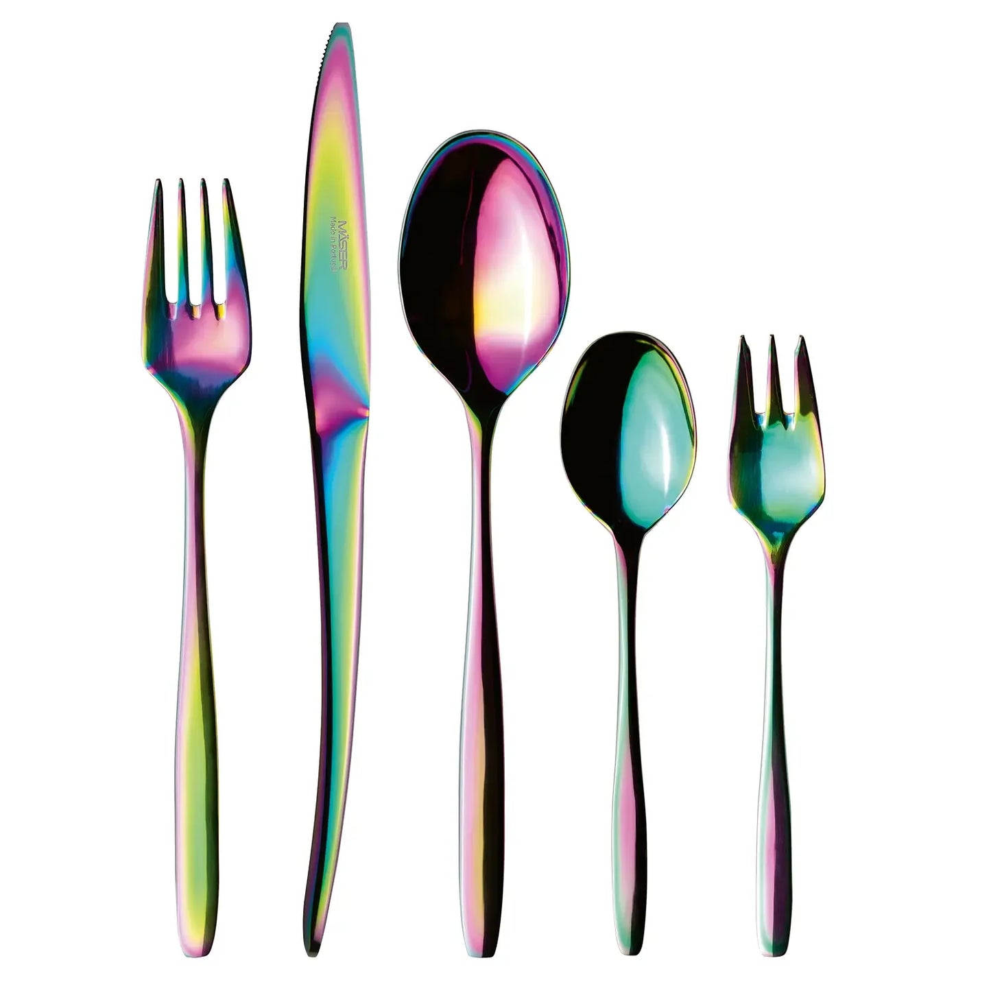 Service de couverts Obsidian, couleurs arc-en-ciel 18/10 | 30 pièces | Multicolore | Acier inoxydable 18/10 | Fabriqué au Portugal