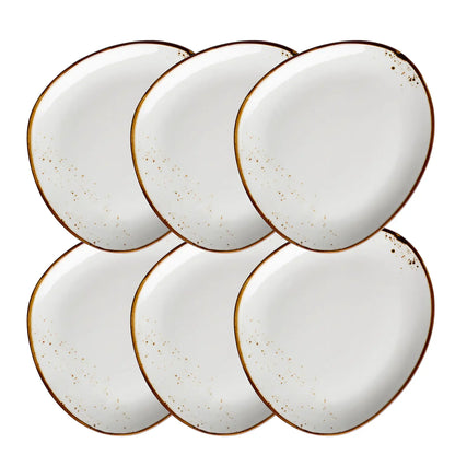 Assiette ovale Riviera | 6 pièces | Blanc / Marron | Porcelaine