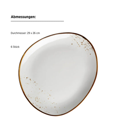 Riviera Teller oval | 6-tlg. | Weiss / Braun | Porzellan
