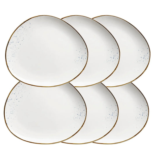 Riviera Teller oval | 6-tlg. | Weiss / Braun | Porzellan