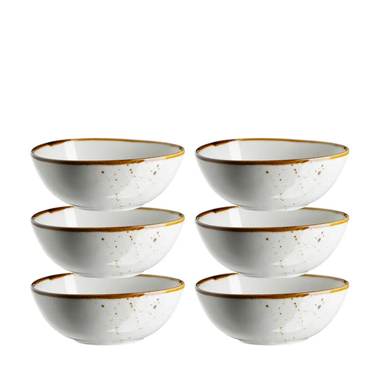 Riviera Schüssel oval | 6-tlg. | Weiss / Braun | Porzellan