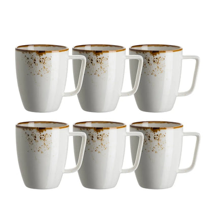 Riviera Kaffeebecher 370 ml | 6-tlg. | Weiss / Braun | Porzellan