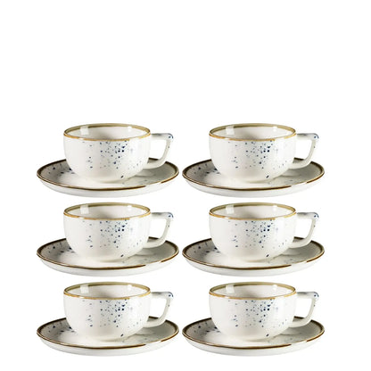 Riviera Espressoobere und -untere blaue Punkte | 12-tlg. | Weiß / Blau | Porzellan