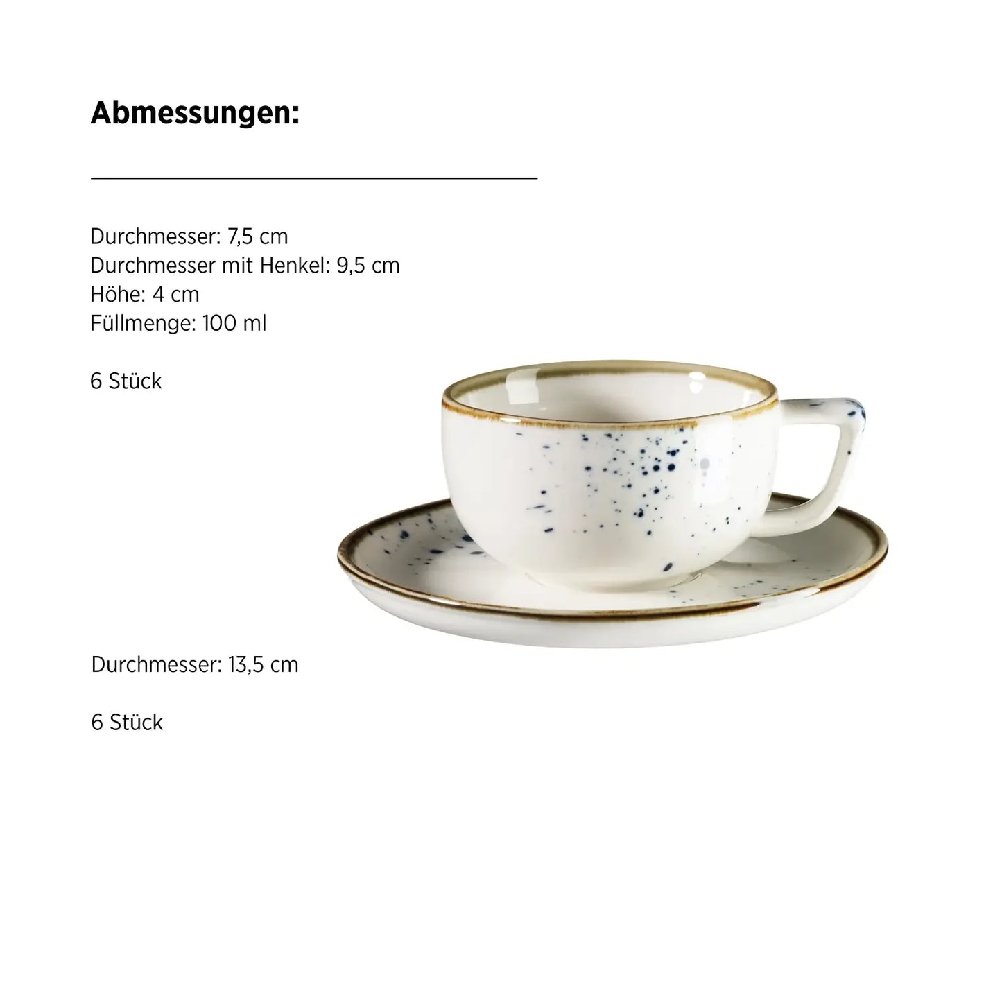 Riviera Espressoobere und -untere blaue Punkte | 12-tlg. | Weiß / Blau | Porzellan