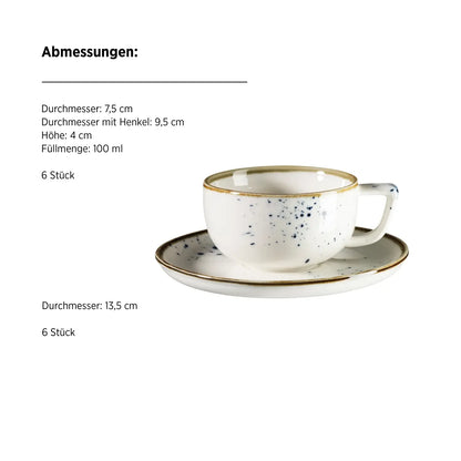 Riviera Espressoobere und -untere blaue Punkte | 12-tlg. | Weiß / Blau | Porzellan