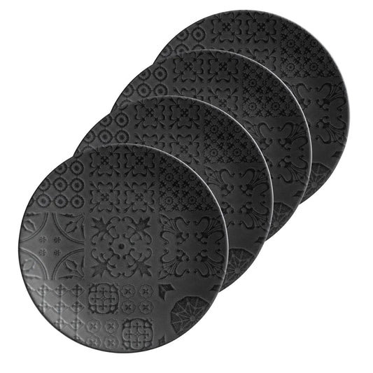 Azulejo Noir Teller tief UNO. | 4-tlg. | Schwarz | Steinzeug | Made in Portugal