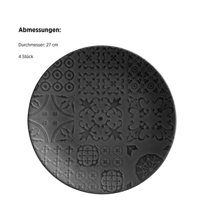Azulejo Noir Assiette creuse UNO. | Lot de 4 | Noir | Grès | Fabriqué au Portugal