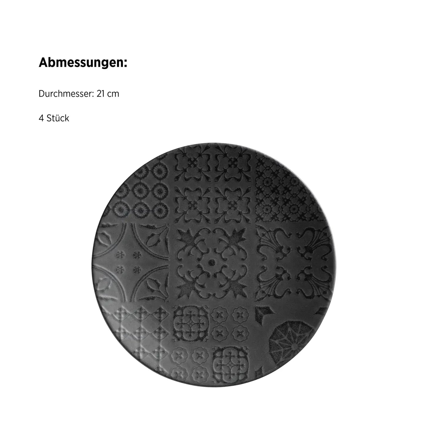 Azulejo Noir Dessert Plates. | 4-piece set | Black | Stoneware | Made in Portugal