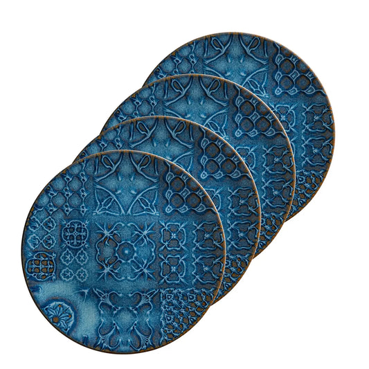 Azulejo Blu Teller flach | 4-tlg. | Blau | Steinzeug | Made in Portugal