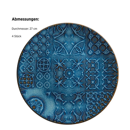 Azulejo Blu Assiette plate | 4 pièces | Bleu | Grès | Fabriqué au Portugal