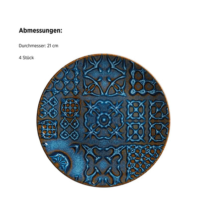 Assiette à dessert Azulejo Blu. | Lot de 4 | Bleu | Grès | Fabriqué au Portugal