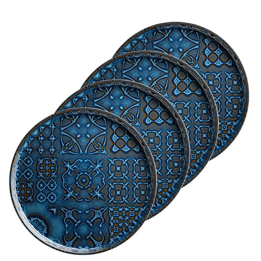 Azulejo Blu Teller flach UNO | 4-tlg. | Blau | Steinzeug | Made in Portugal