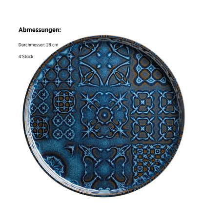 Azulejo Blu Teller flach UNO | 4-tlg. | Blau | Steinzeug | Made in Portugal