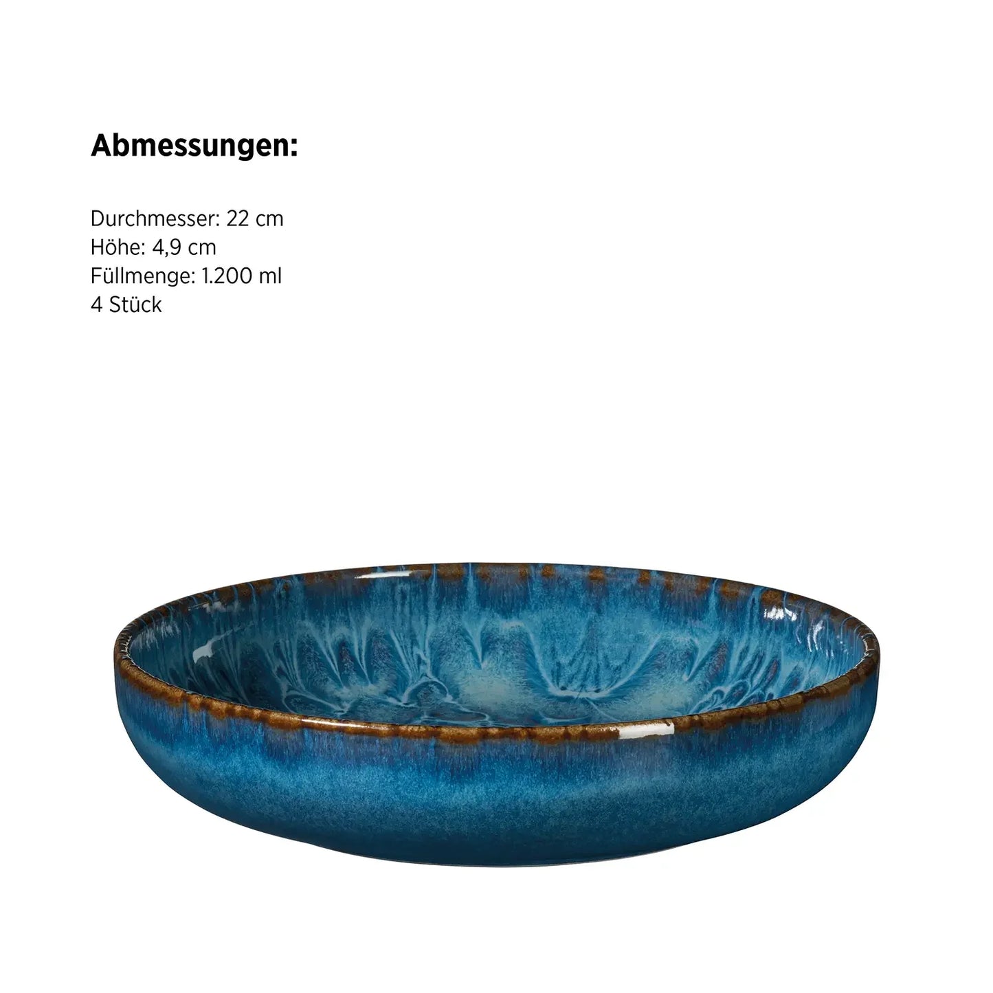 Azulejo Blu Assiette creuse UNO. | 4 pièces | Bleu | Grès | Fabriqué au Portugal