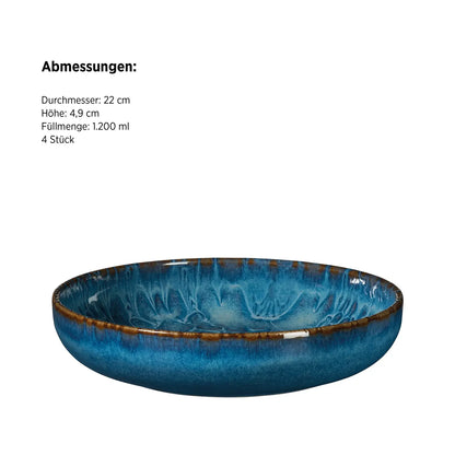 Azulejo Blu Assiette creuse UNO. | 4 pièces | Bleu | Grès | Fabriqué au Portugal