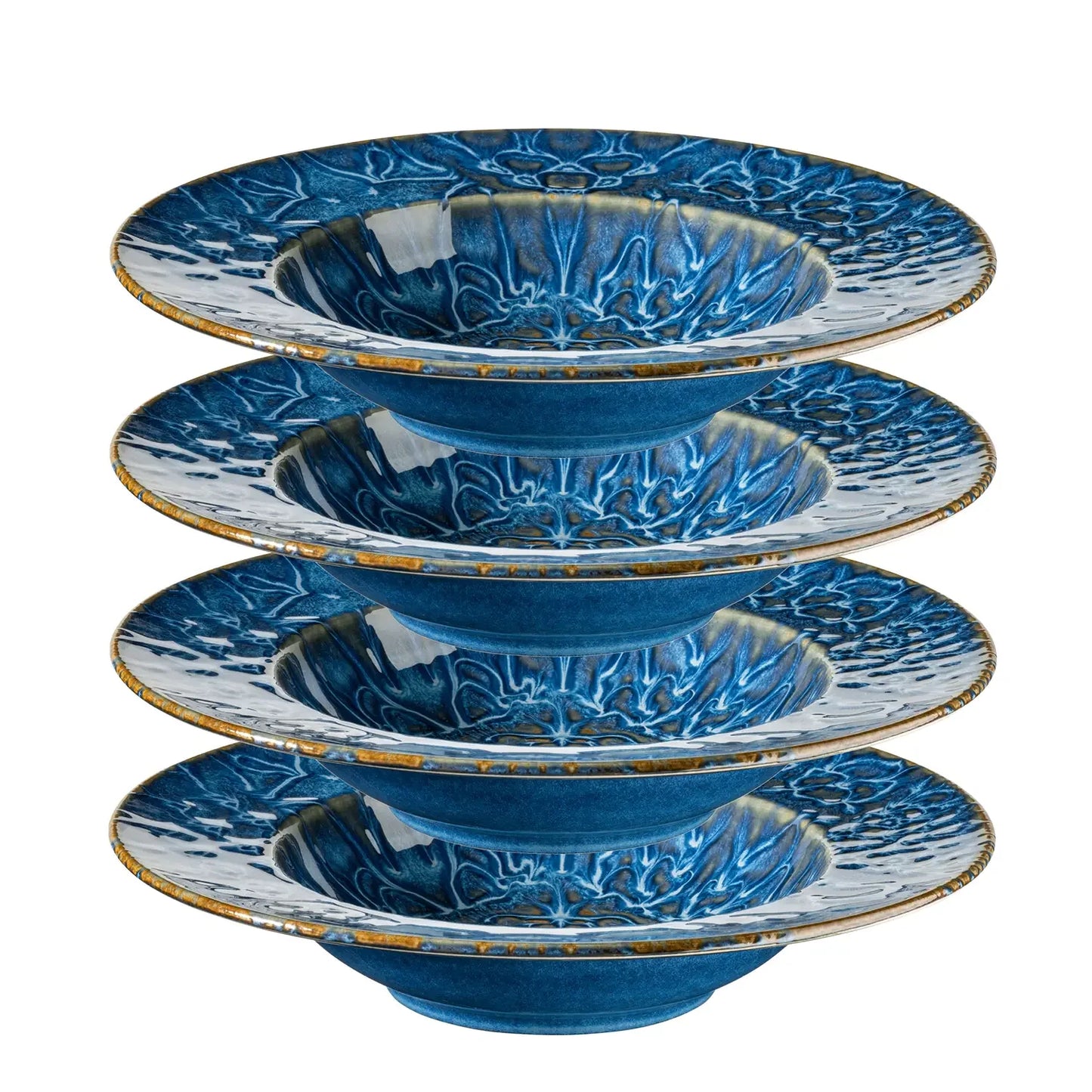 Assiettes à pâtes Azulejo Blu | Lot de 4 | Bleu | Grès | Fabriqué au Portugal