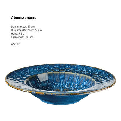 Assiettes à pâtes Azulejo Blu | Lot de 4 | Bleu | Grès | Fabriqué au Portugal