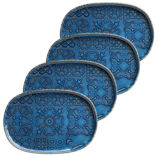 Azulejo Blu Platte oval UNO. | 4-tlg. | Blau | Steinzeug | Made in Portugal