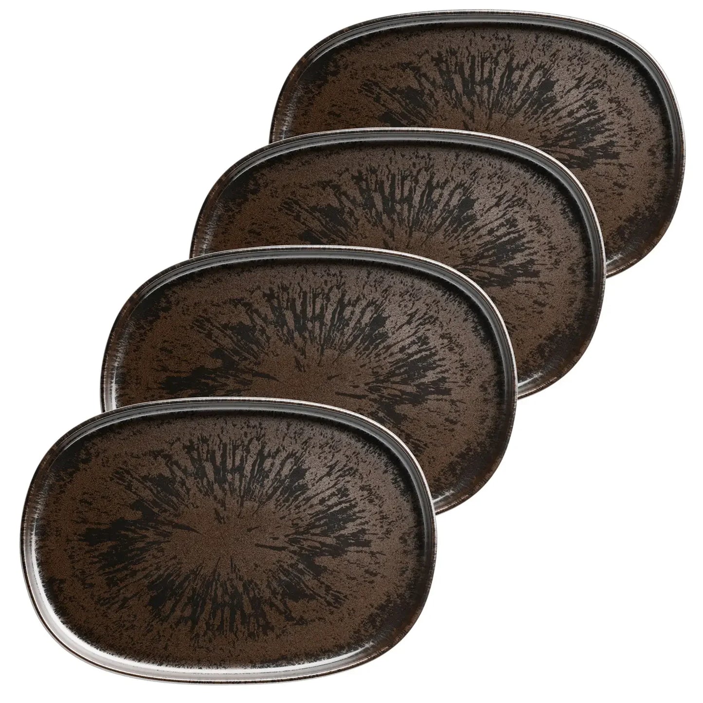 Bronzo Platte oval UNO. | 4-tlg. | Schwarz | Steinzeug | Made in Portugal