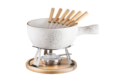 Service à fondue Riviera pour 6 personnes | 10 pièces | Blanc / Marron | Faïence
