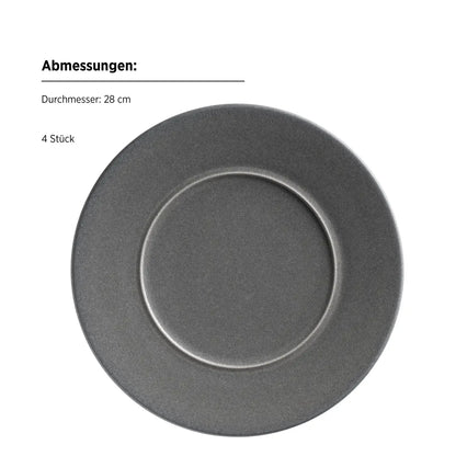 Uniq Assiette plate | 4 pièces | Anthracite | Grès | Fabriqué au Portugal