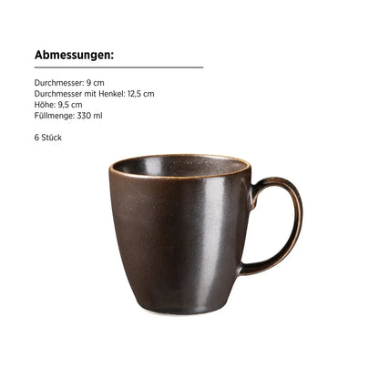 Forte Kaffeebecher 33 cl | 6-tlg. | Schwarz / Braun | Porzellan | Made in Portugal