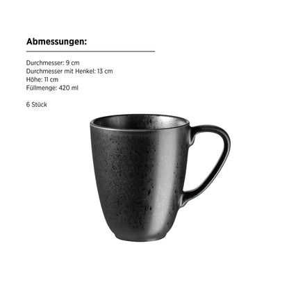 Purist Kaffeebecher 420 ml | 6-tlg. | Schwarz | Steinzeug | Made in Portugal