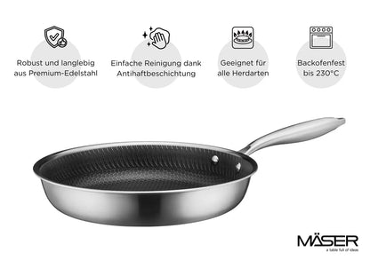 Vulcano Ceramica Bratpfanne, keramikbeschichtet mit Wabenstruktur | Silber / Schwarz | Edelstahl 18/10