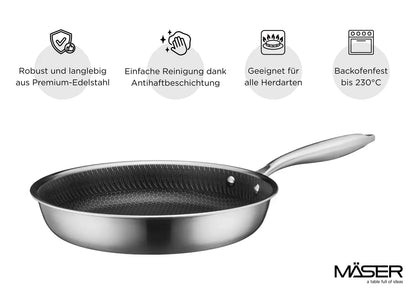 Vulcano Ceramica Bratpfanne, keramikbeschichtet mit Wabenstruktur | Silber / Schwarz | Edelstahl 18/10